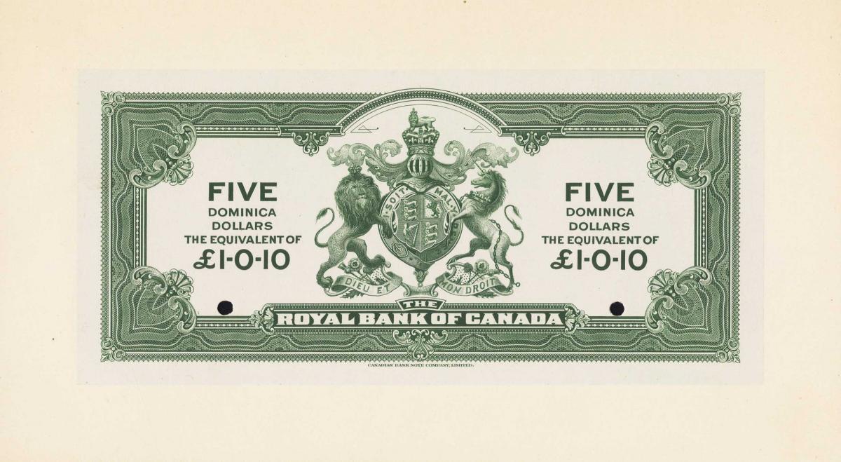 Back of Dominica pS112p: 5 Dollars from 1920