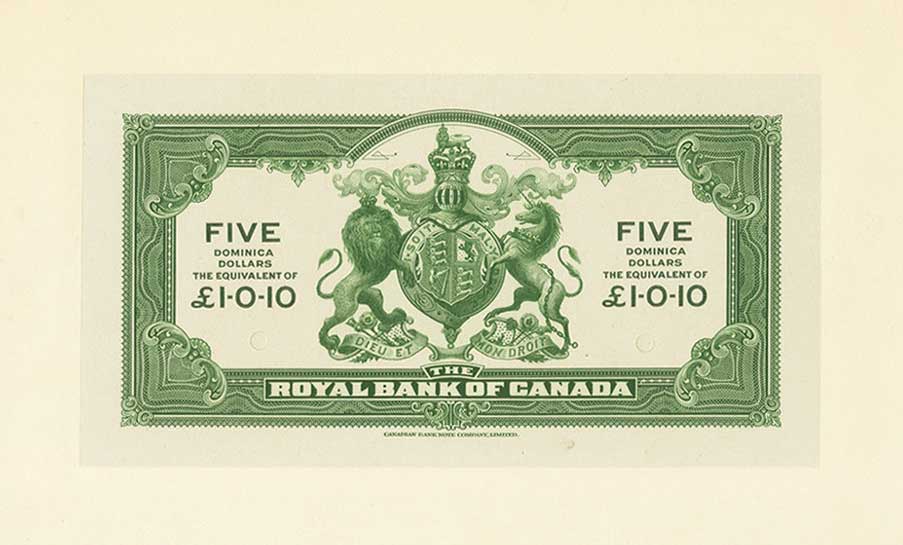 Back of Dominica pS113p: 5 Dollars from 1938