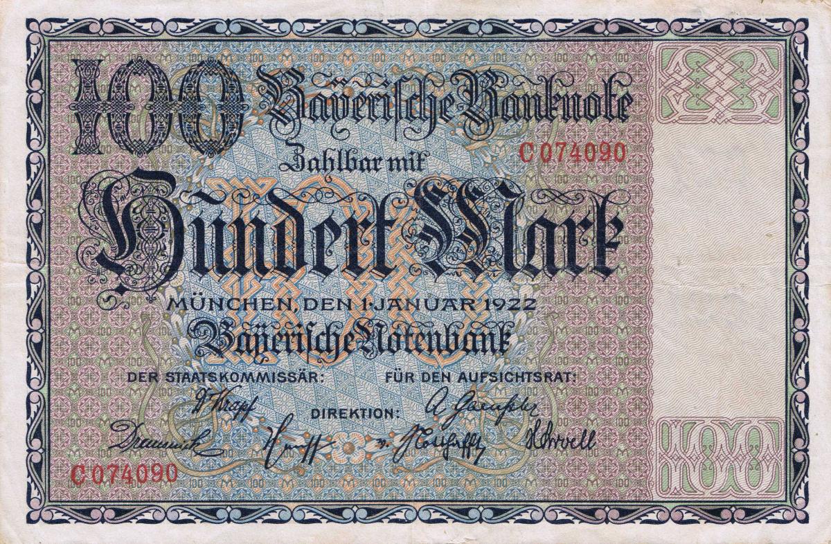 Front of German States pS923: 100 Mark from 1922