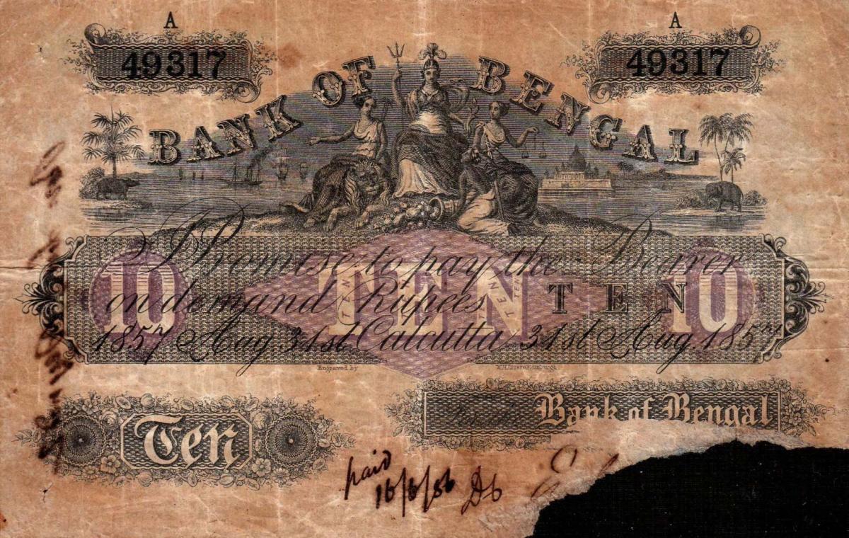 Front of India, British pS90a: 10 Rupees from 1857