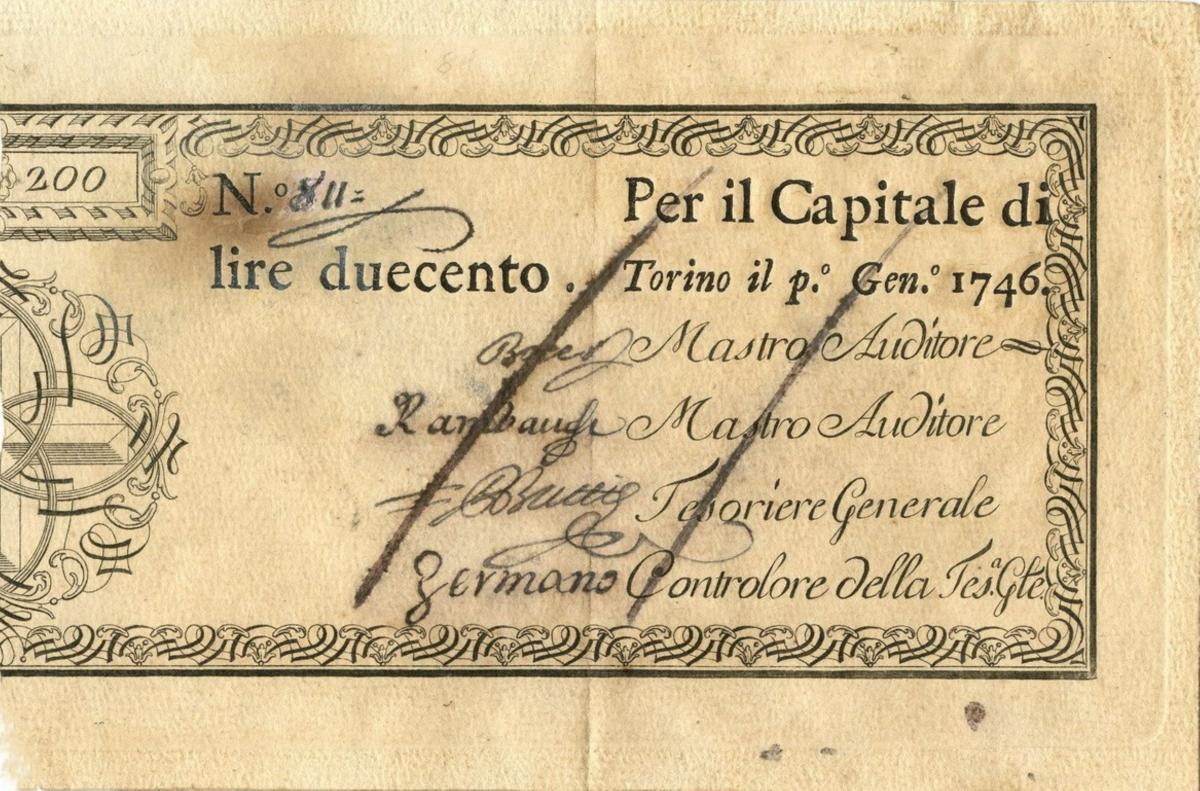 Front of Italian States pS102a: 200 Lire from 1746