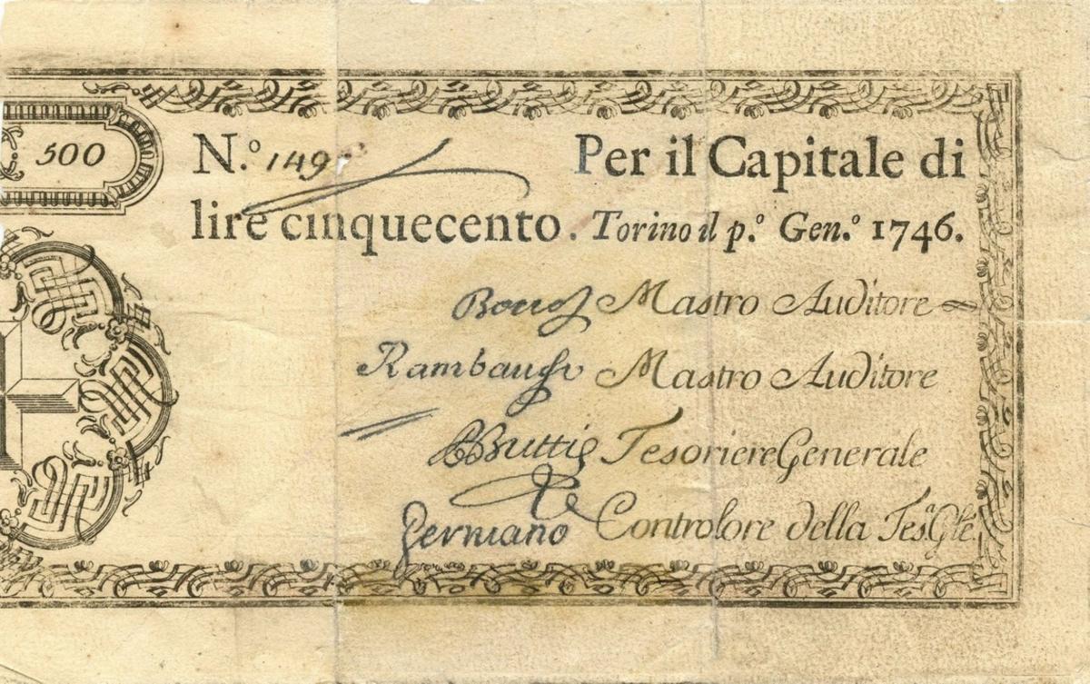 Front of Italian States pS103: 500 Lire from 1746