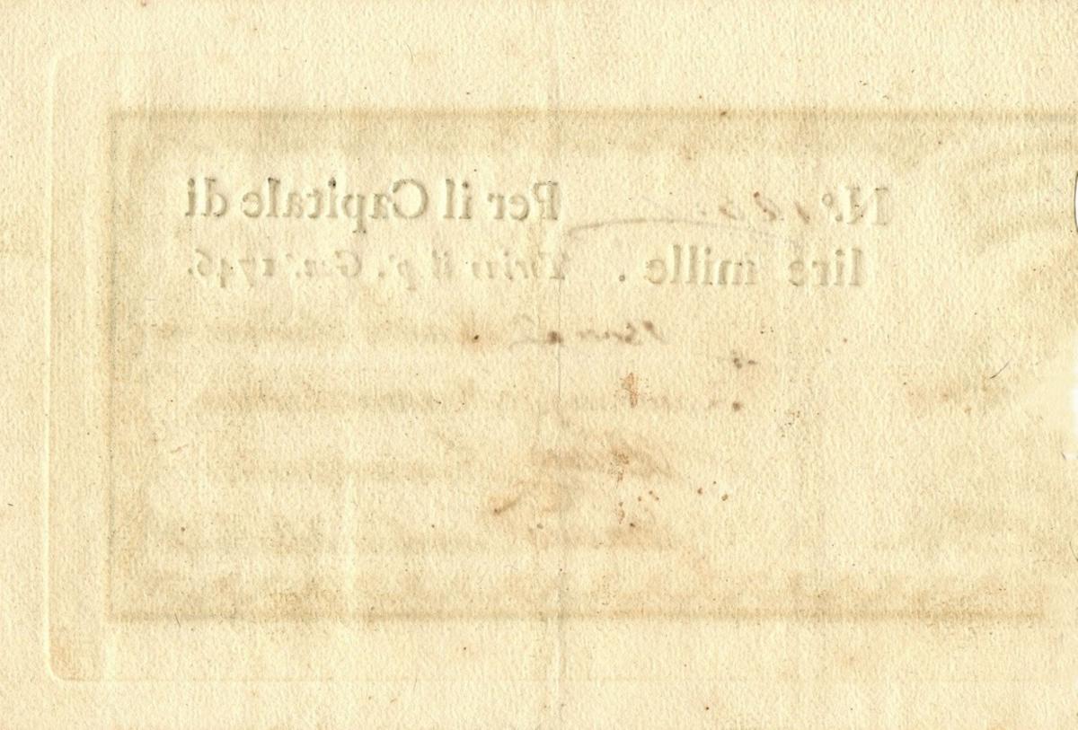 Back of Italian States pS104: 1000 Lire from 1746