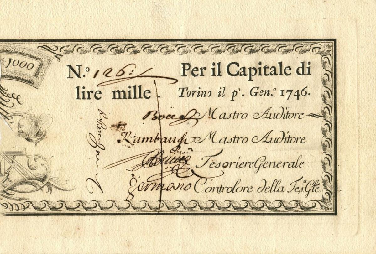 Front of Italian States pS104: 1000 Lire from 1746