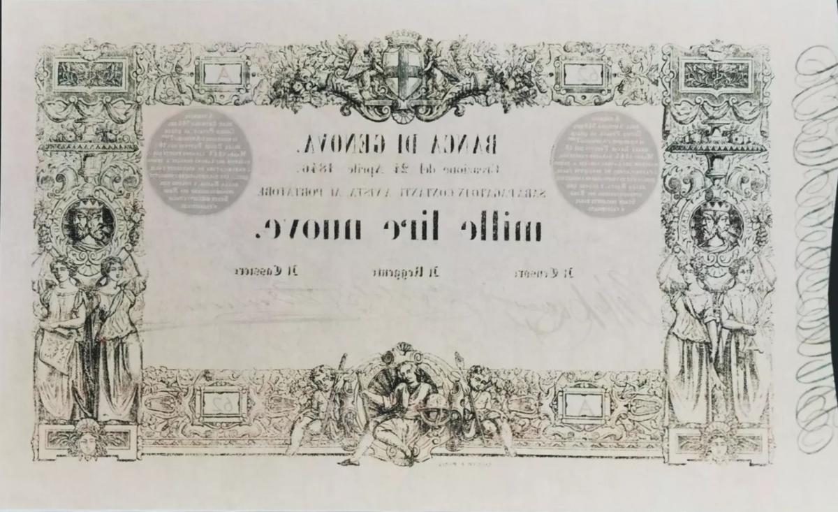 Back of Italian States pS153: 1000 Lire from 1848