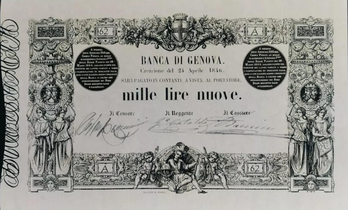 Front of Italian States pS153: 1000 Lire from 1848
