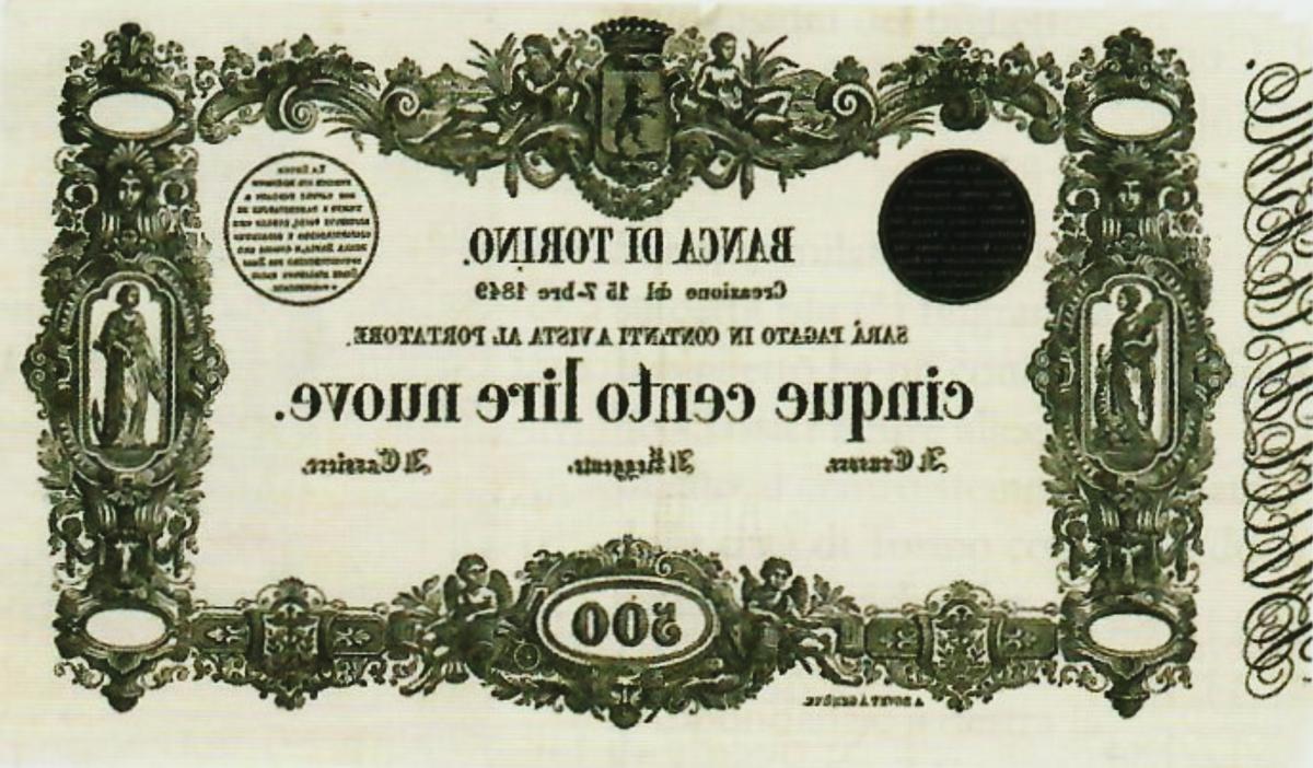 Back of Italian States pS156: 500 Lire from 1849