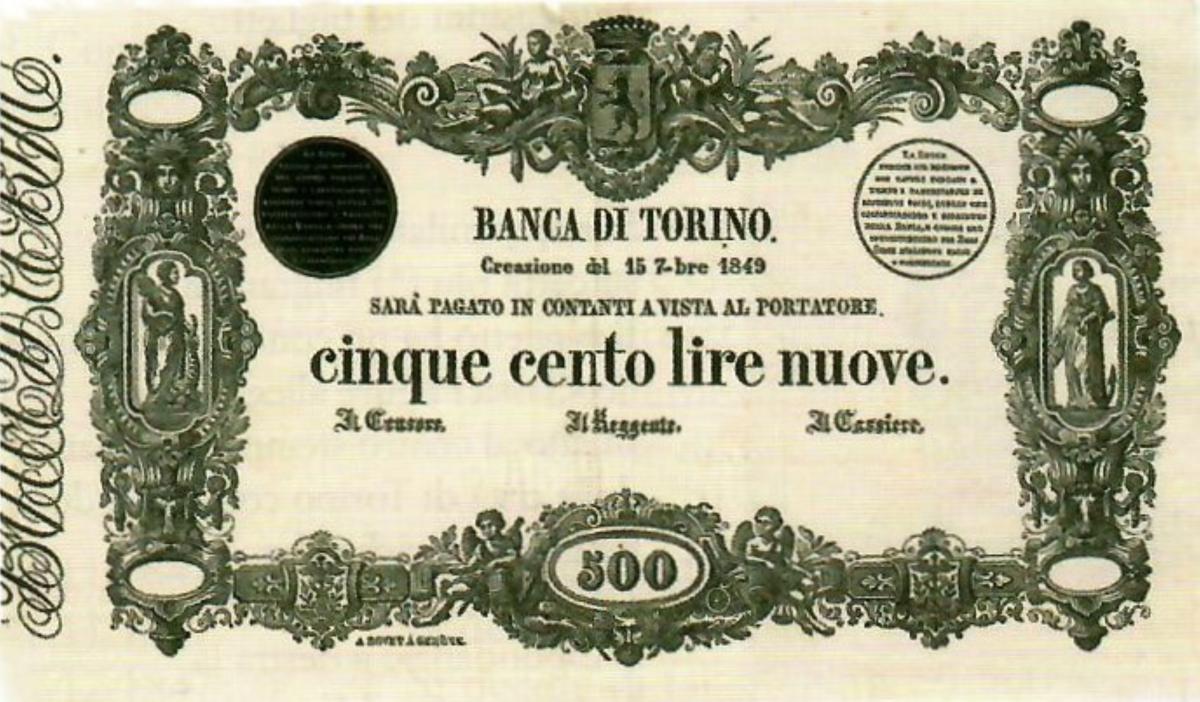 Front of Italian States pS156: 500 Lire from 1849
