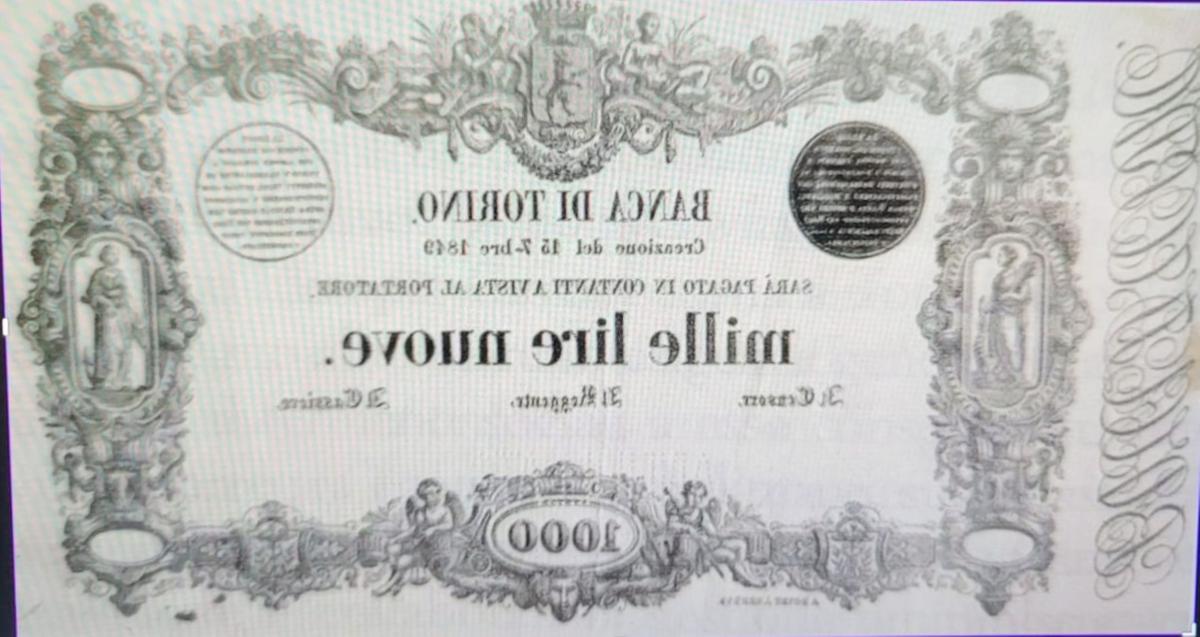 Back of Italian States pS157: 1000 Lire from 1849