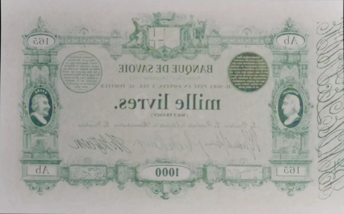 Back of Italian States pS164: 1000 Livres from 1851