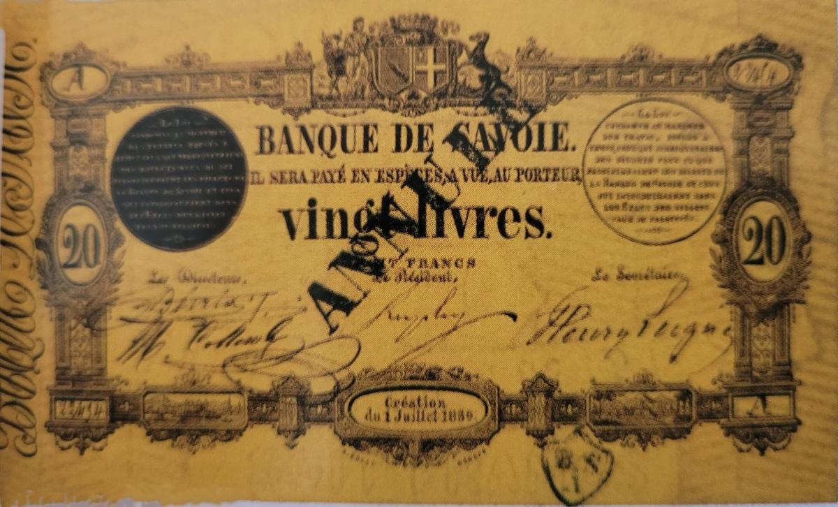 Front of Italian States pS165: 20 Livres from 1859