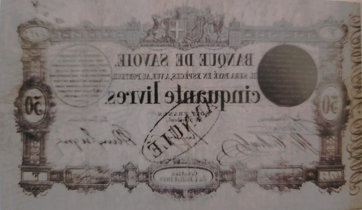 Back of Italian States pS166: 50 Livres from 1859