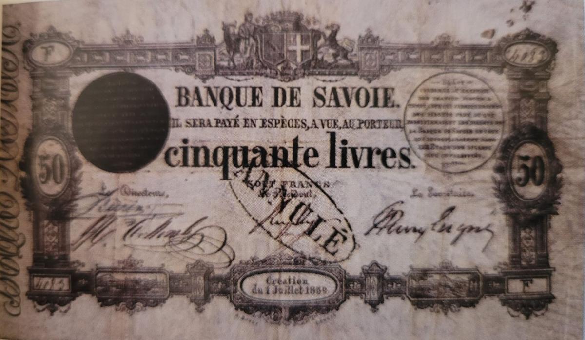 Front of Italian States pS166: 50 Livres from 1859