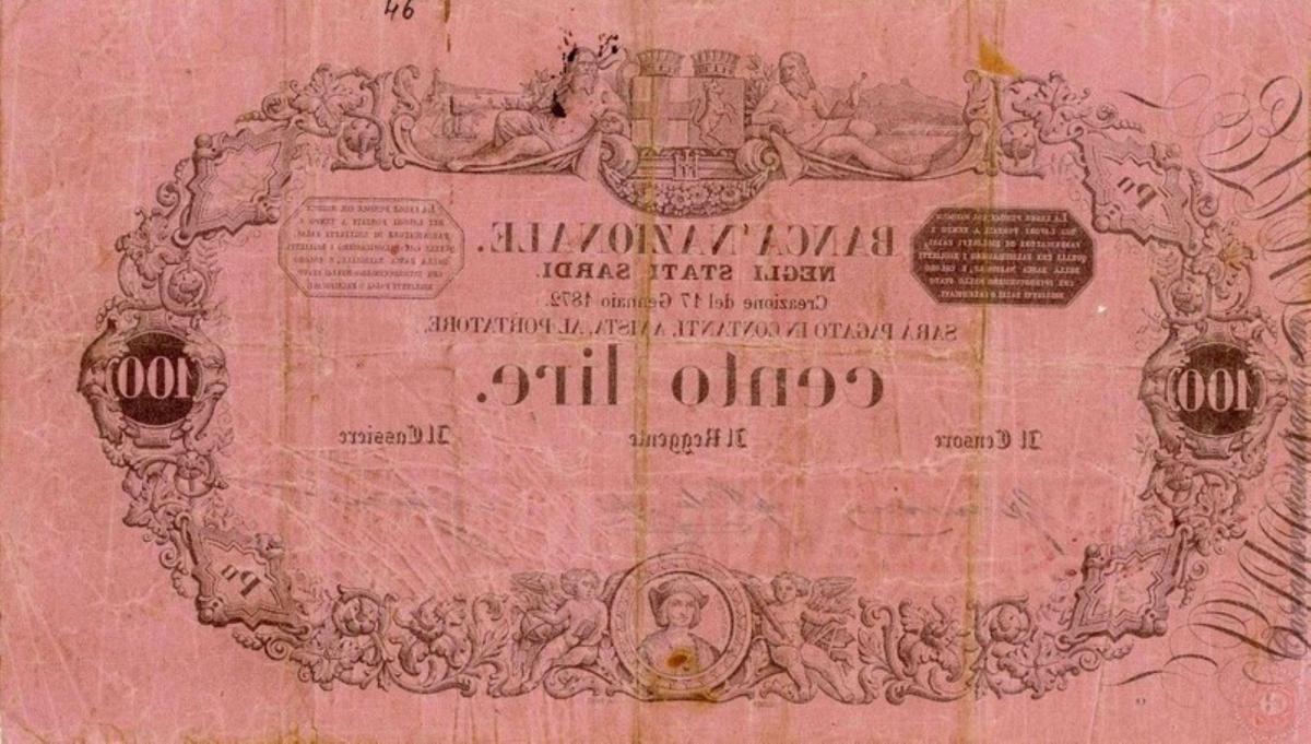 Back of Italian States pS172: 100 Lire from 1857
