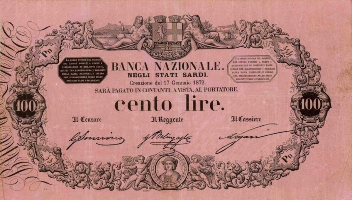 Front of Italian States pS172: 100 Lire from 1857