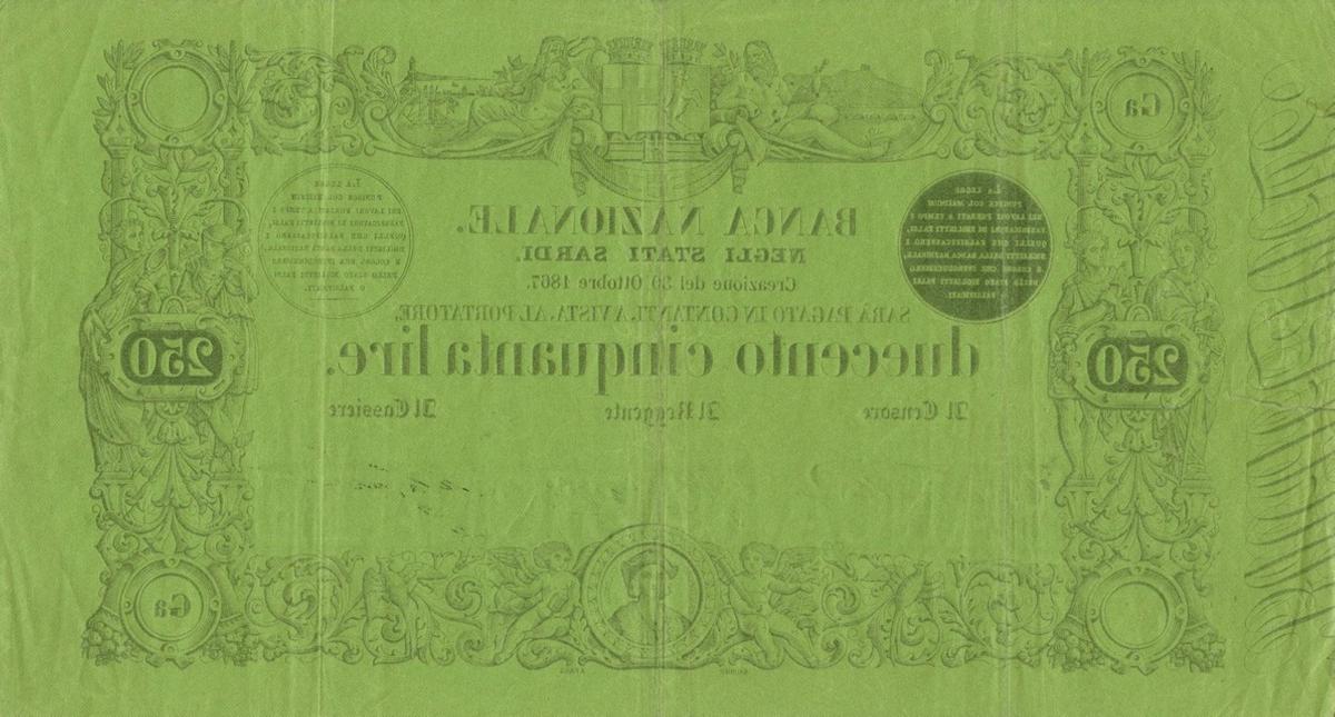 Back of Italian States pS173: 250 Lire from 1857