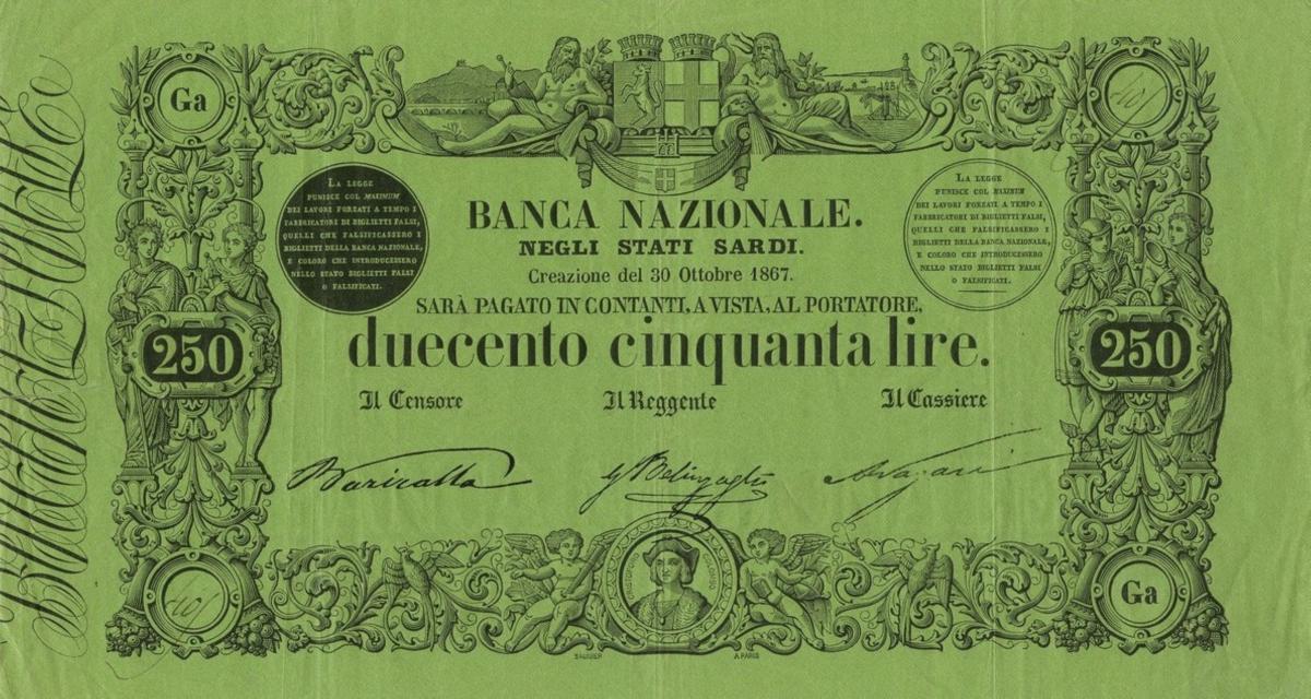 Front of Italian States pS173: 250 Lire from 1857