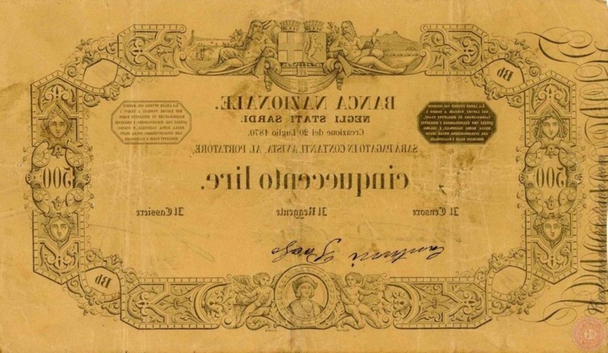 Back of Italian States pS174: 500 Lire from 1857