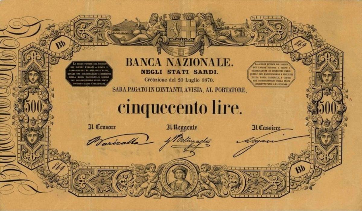 Front of Italian States pS174: 500 Lire from 1857