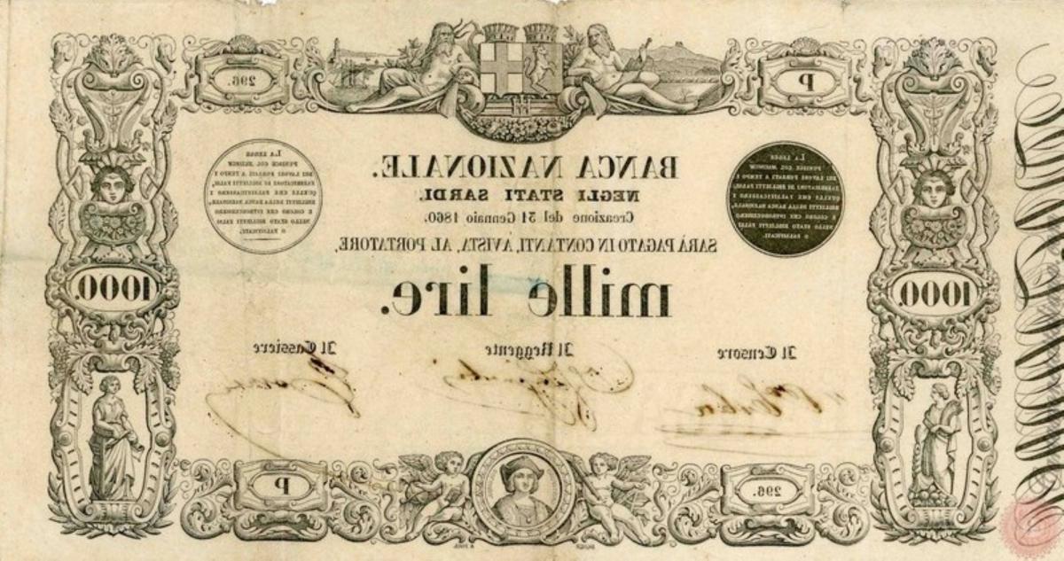 Back of Italian States pS175: 1000 Lire from 1857