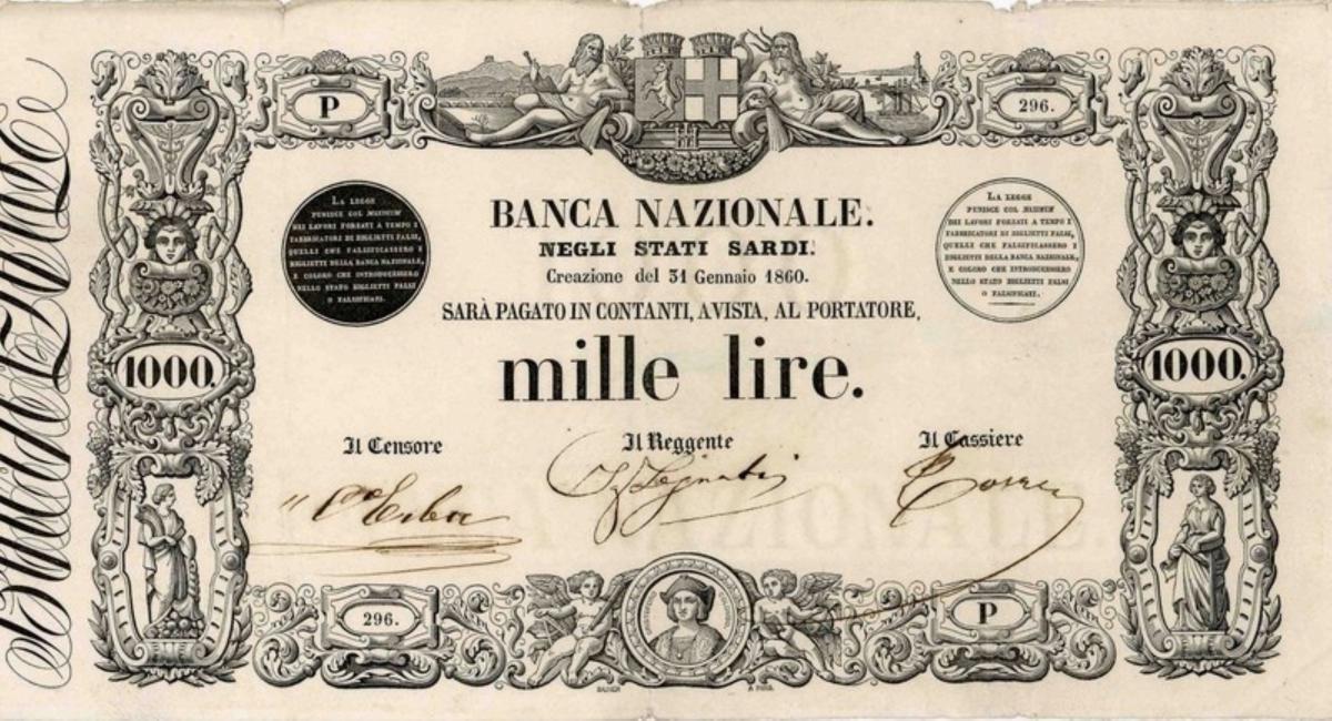 Front of Italian States pS175: 1000 Lire from 1857