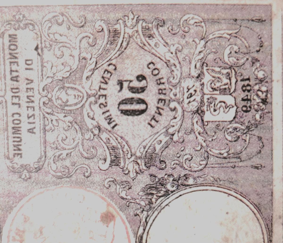 Back of Italian States pS191a: 50 Centisimi from 1849