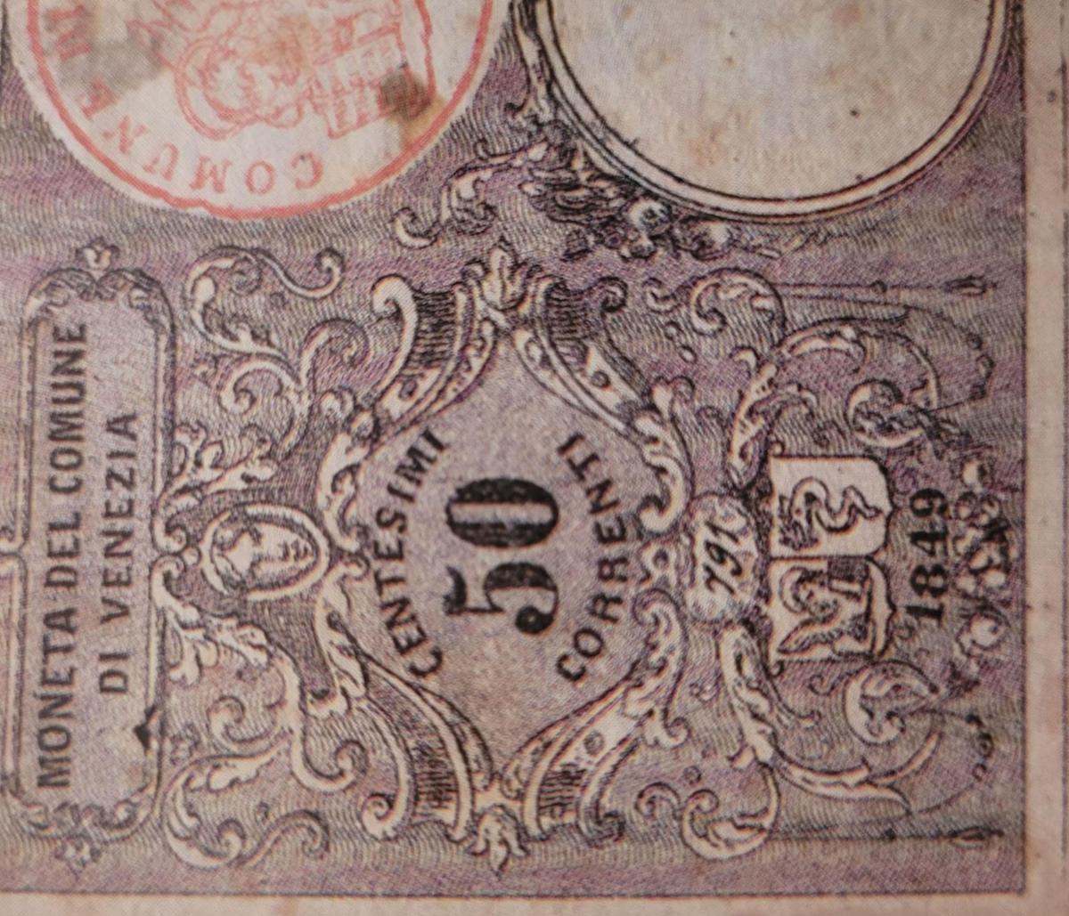 Front of Italian States pS191a: 50 Centisimi from 1849