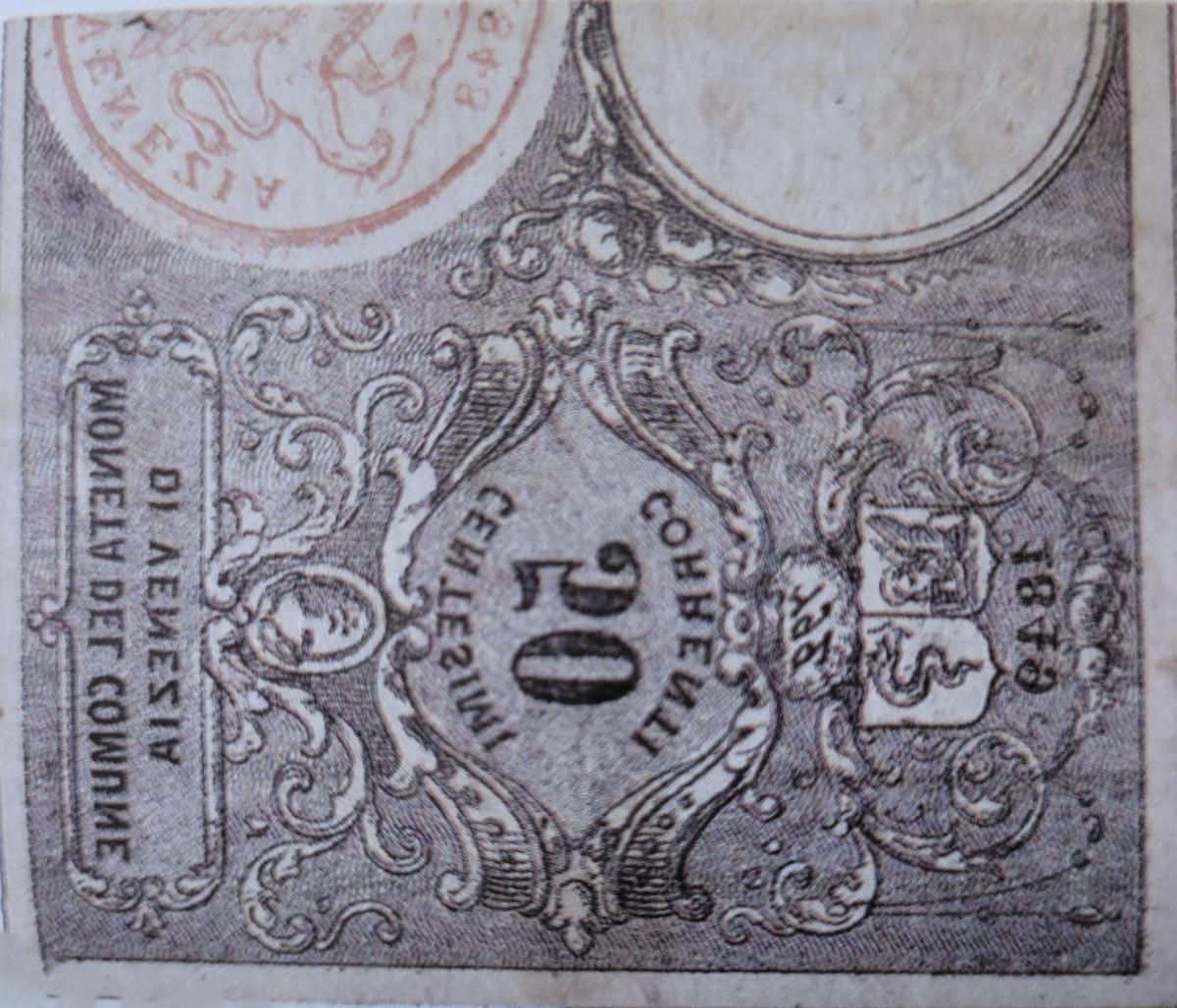 Back of Italian States pS191b: 50 Centisimi from 1849