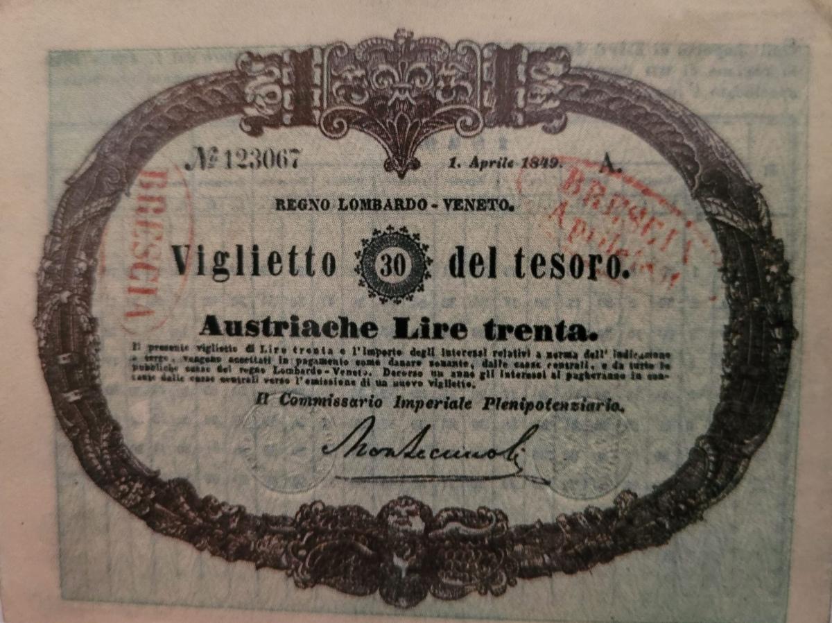 Front of Italian States pS200a: 30 Lire from 1849