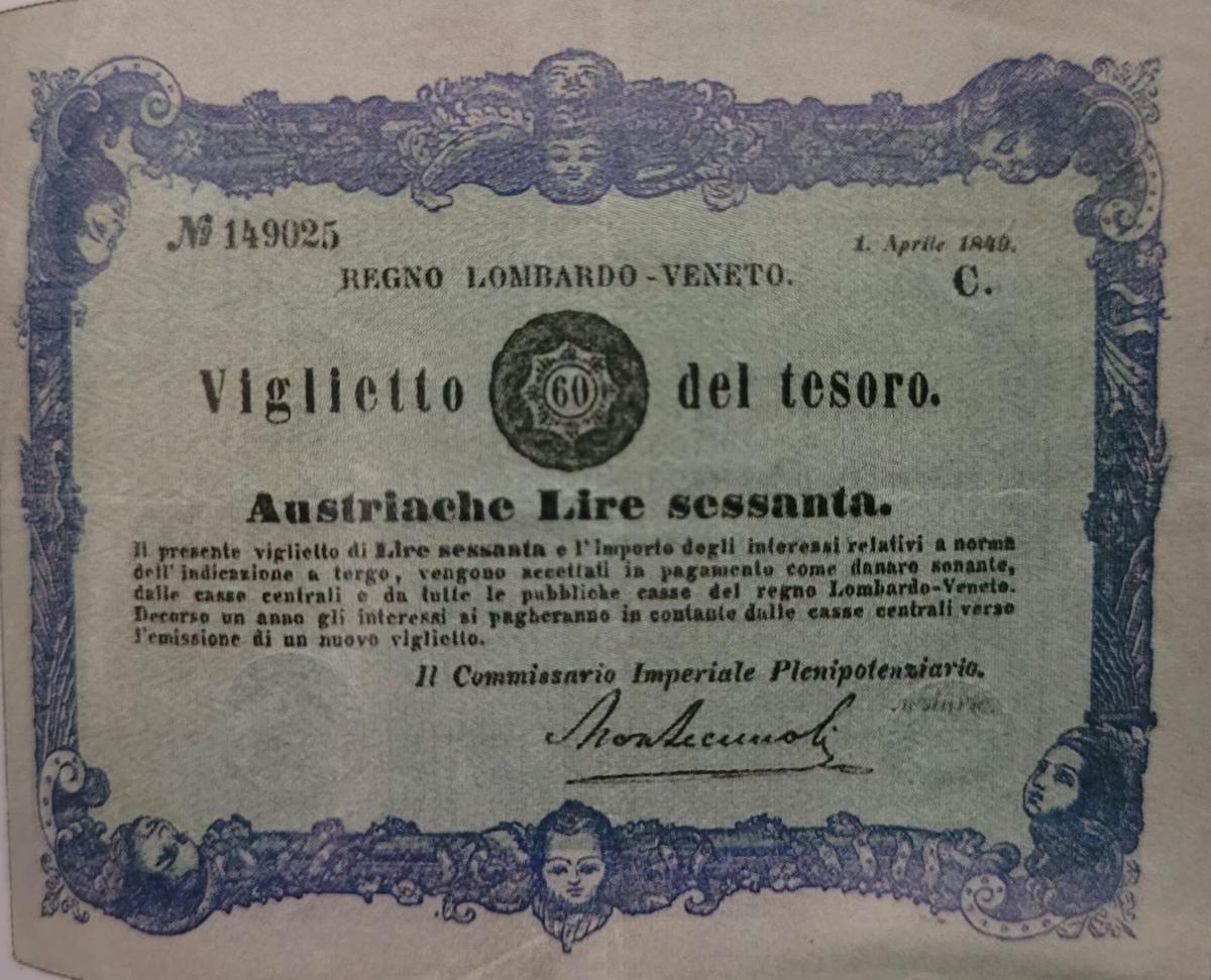 Front of Italian States pS201a: 60 Lire from 1849