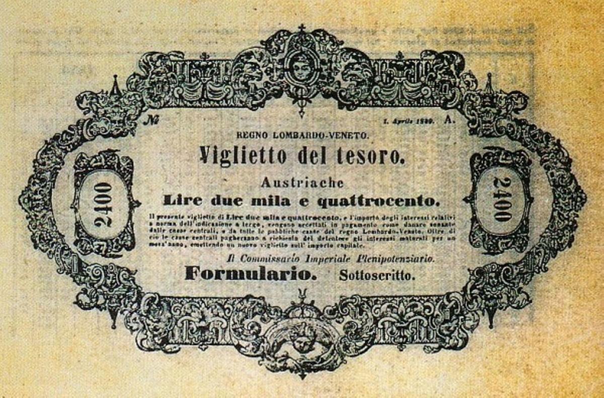 Front of Italian States pS205a: 2400 Lire from 1849