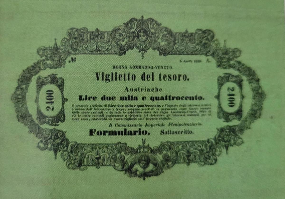 Front of Italian States pS205b: 2400 Lire from 1849