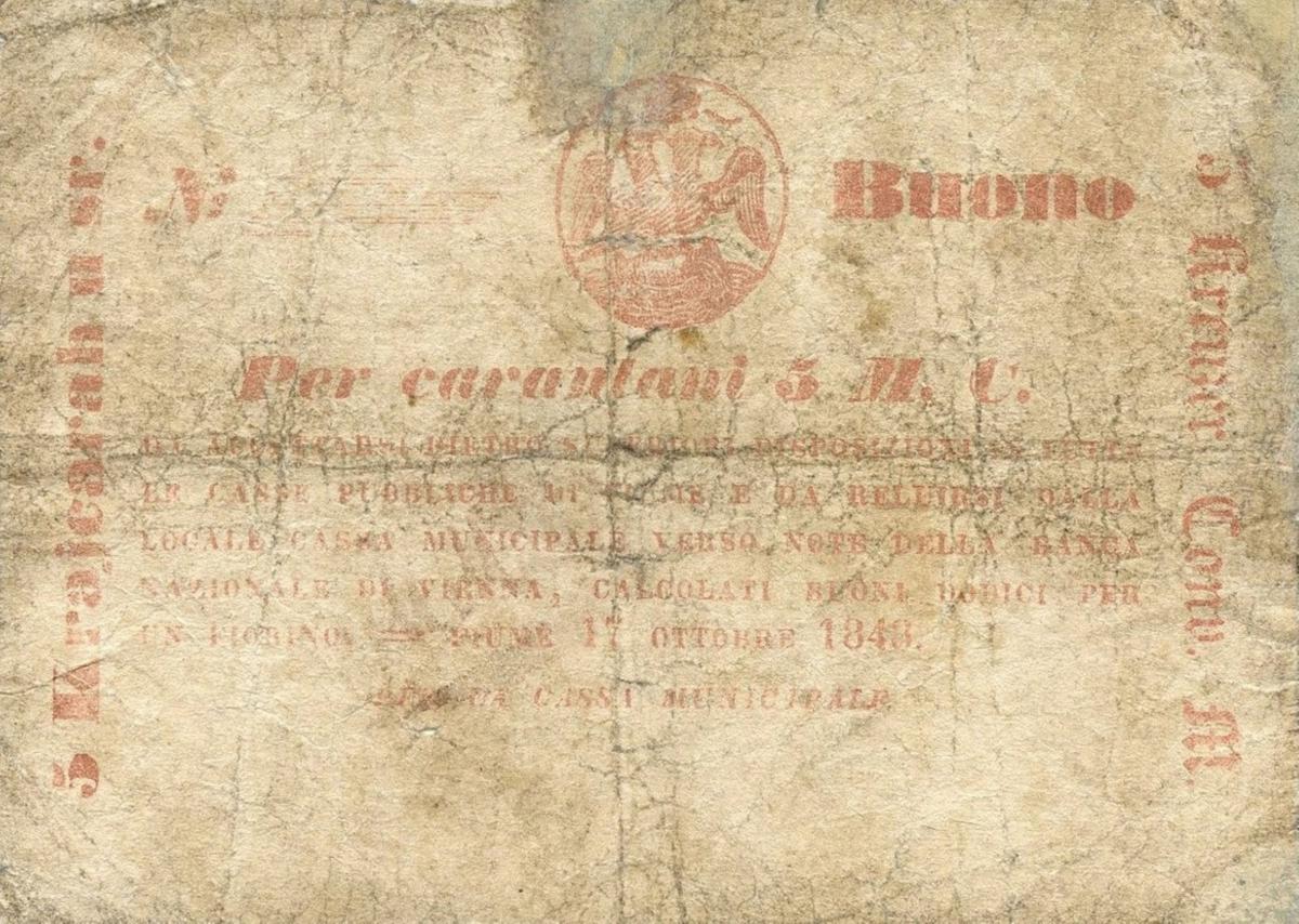 Front of Italian States pS208: 5 Carantani from 1848