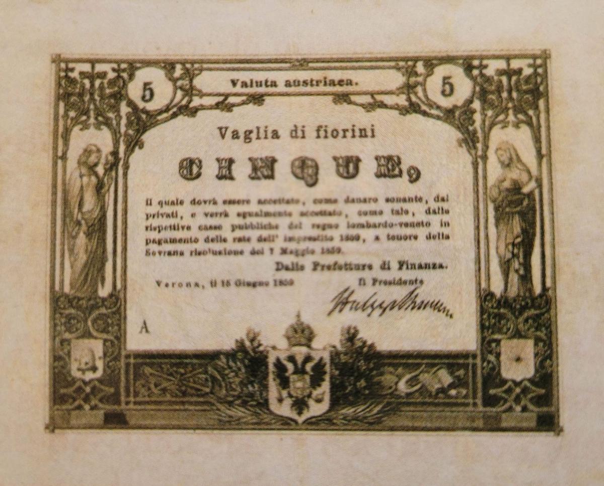 Front of Italian States pS212: 5 Fiorini from 1859