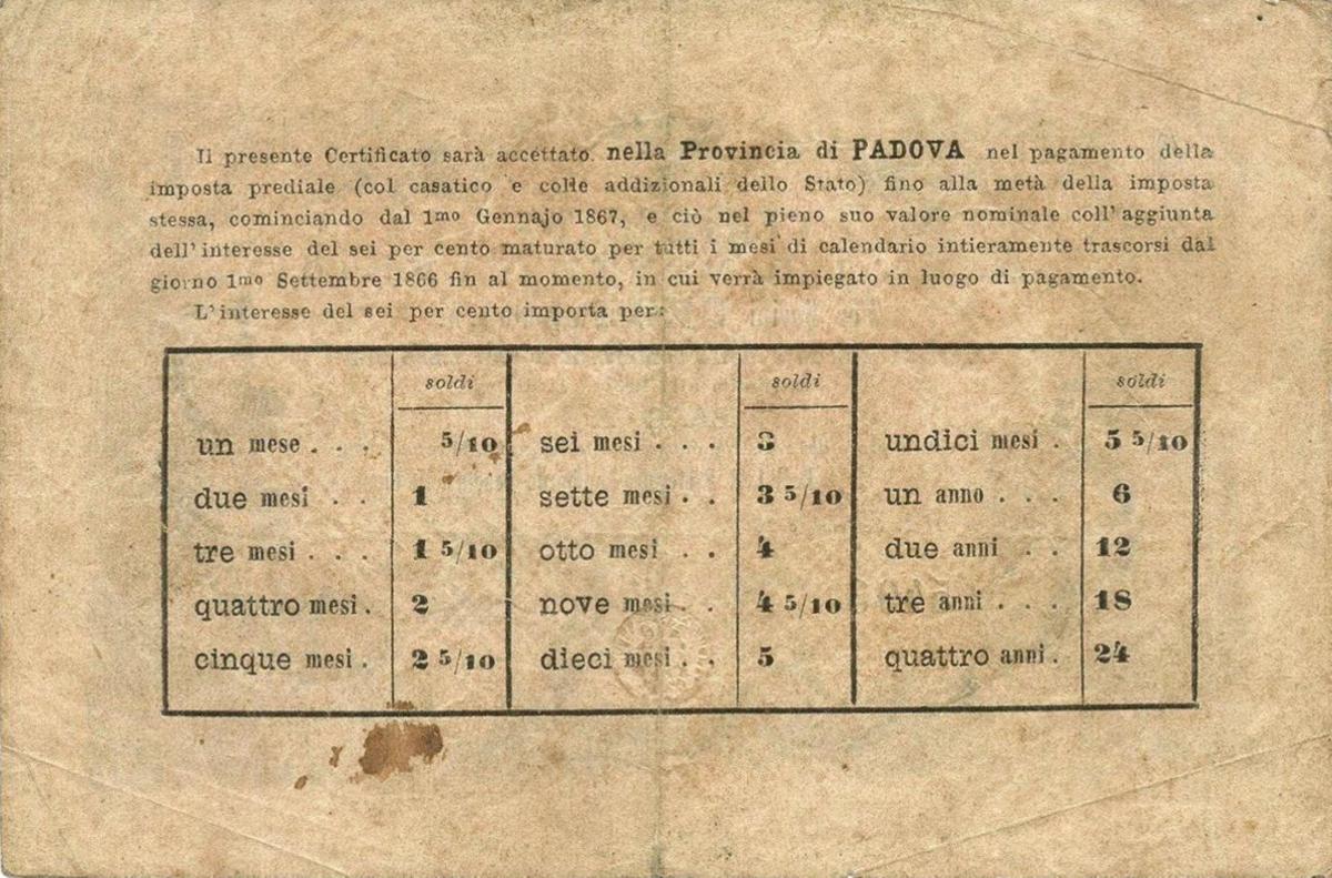 Back of Italian States pS216: 1 Fiorini from 1866