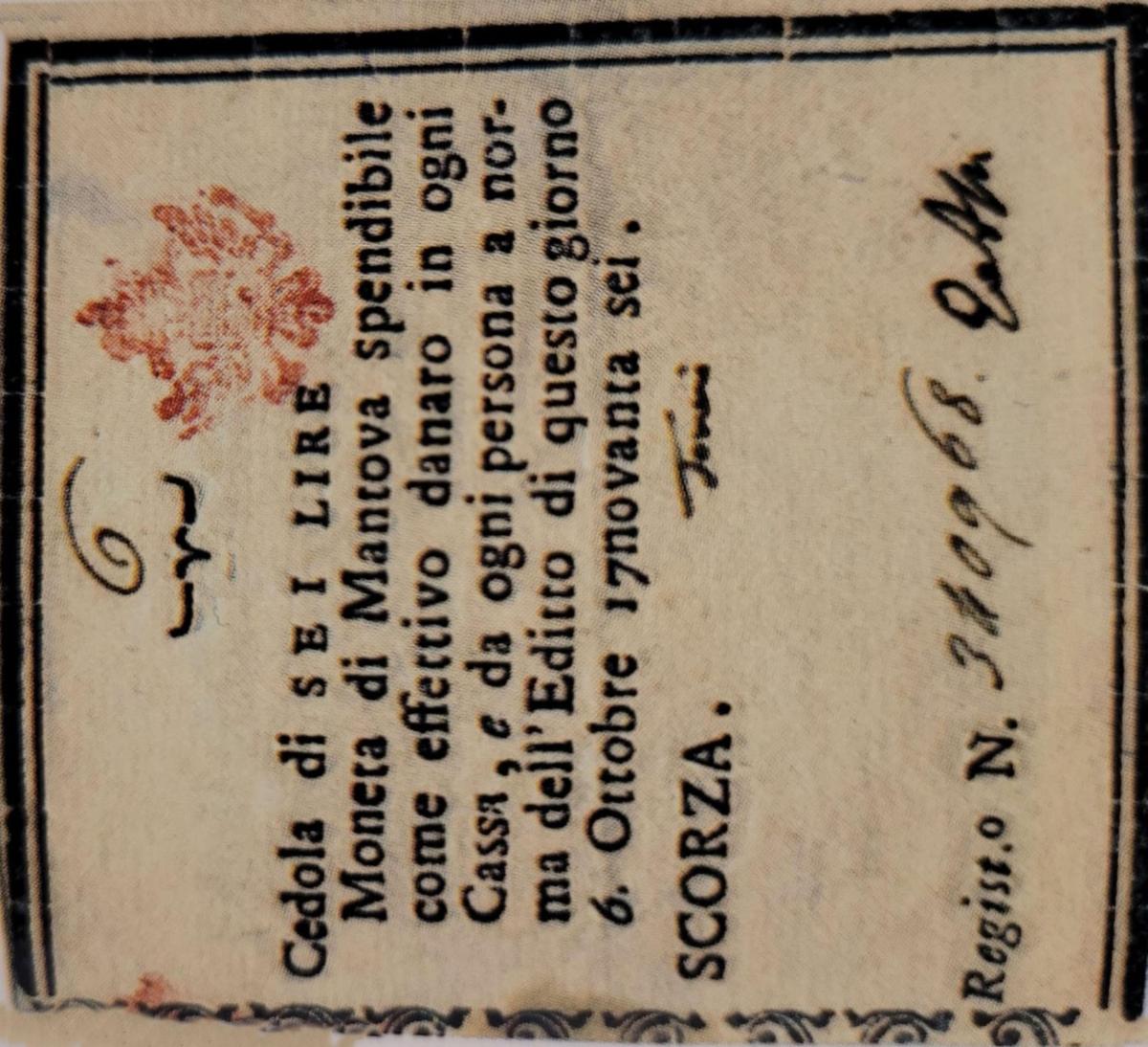 Front of Italian States pS224: 6 Lire from 1796