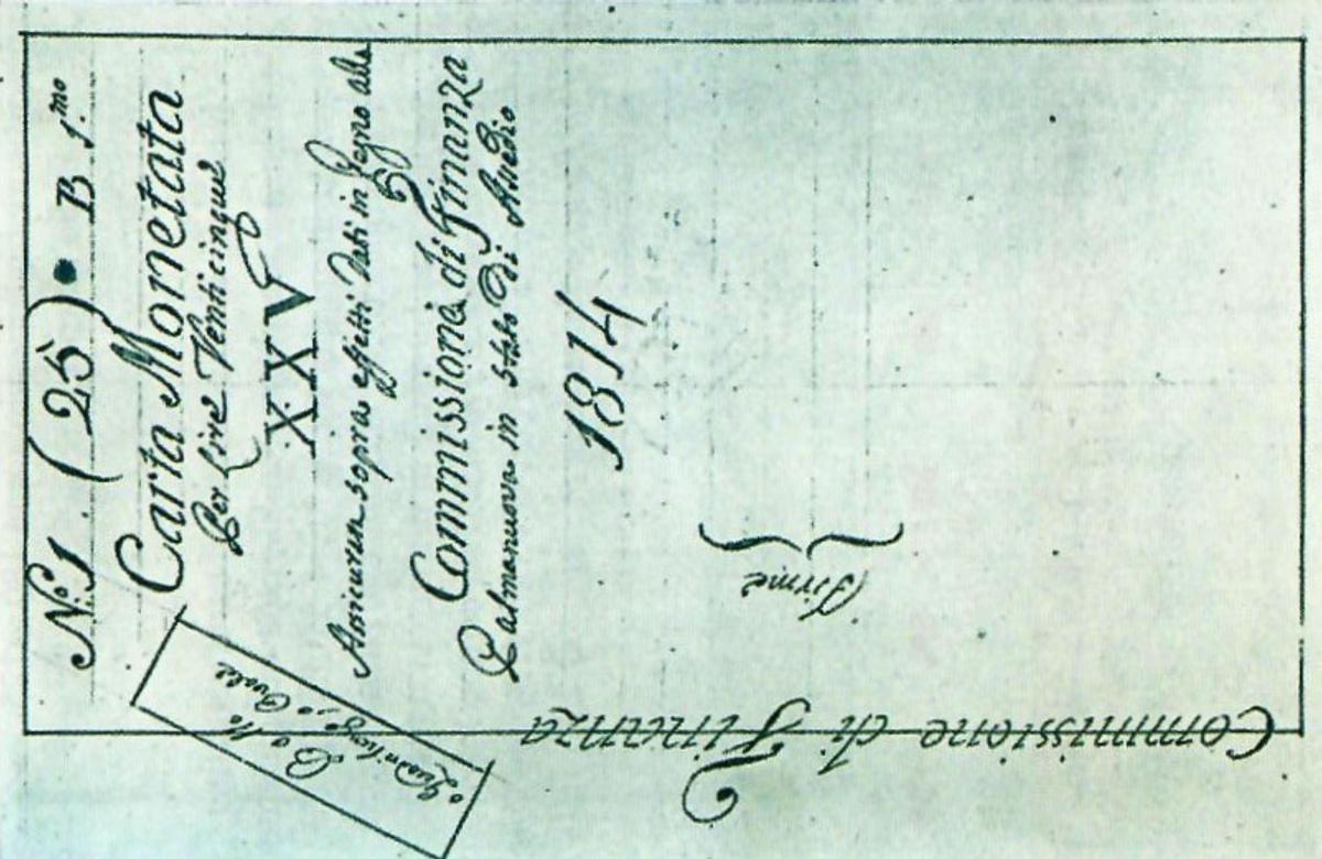 Front of Italian States pS236: 25 Lire from 1814