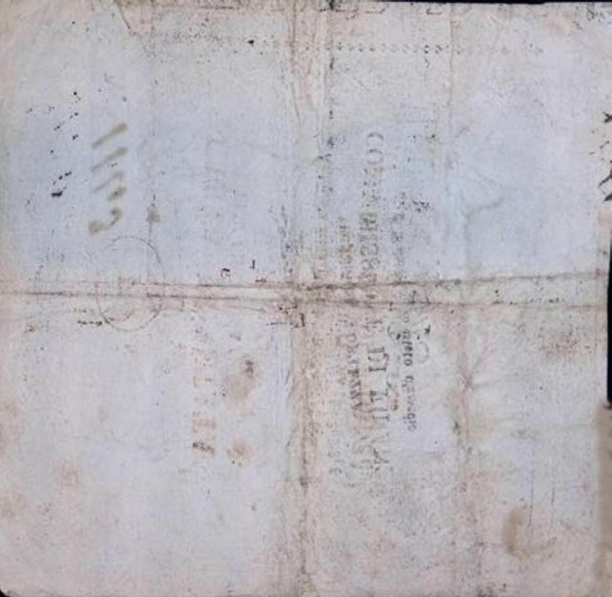 Back of Italian States pS246a: 1 Lire from 1848