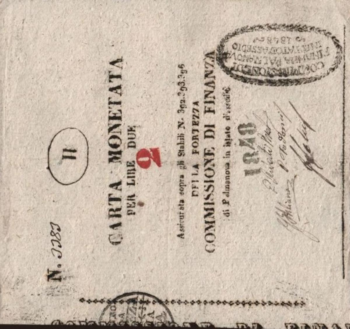 Front of Italian States pS247: 2 Lire from 1848