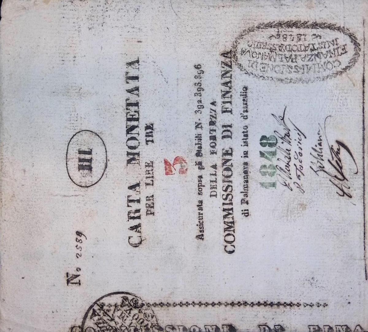 Front of Italian States pS248: 3 Lire from 1848