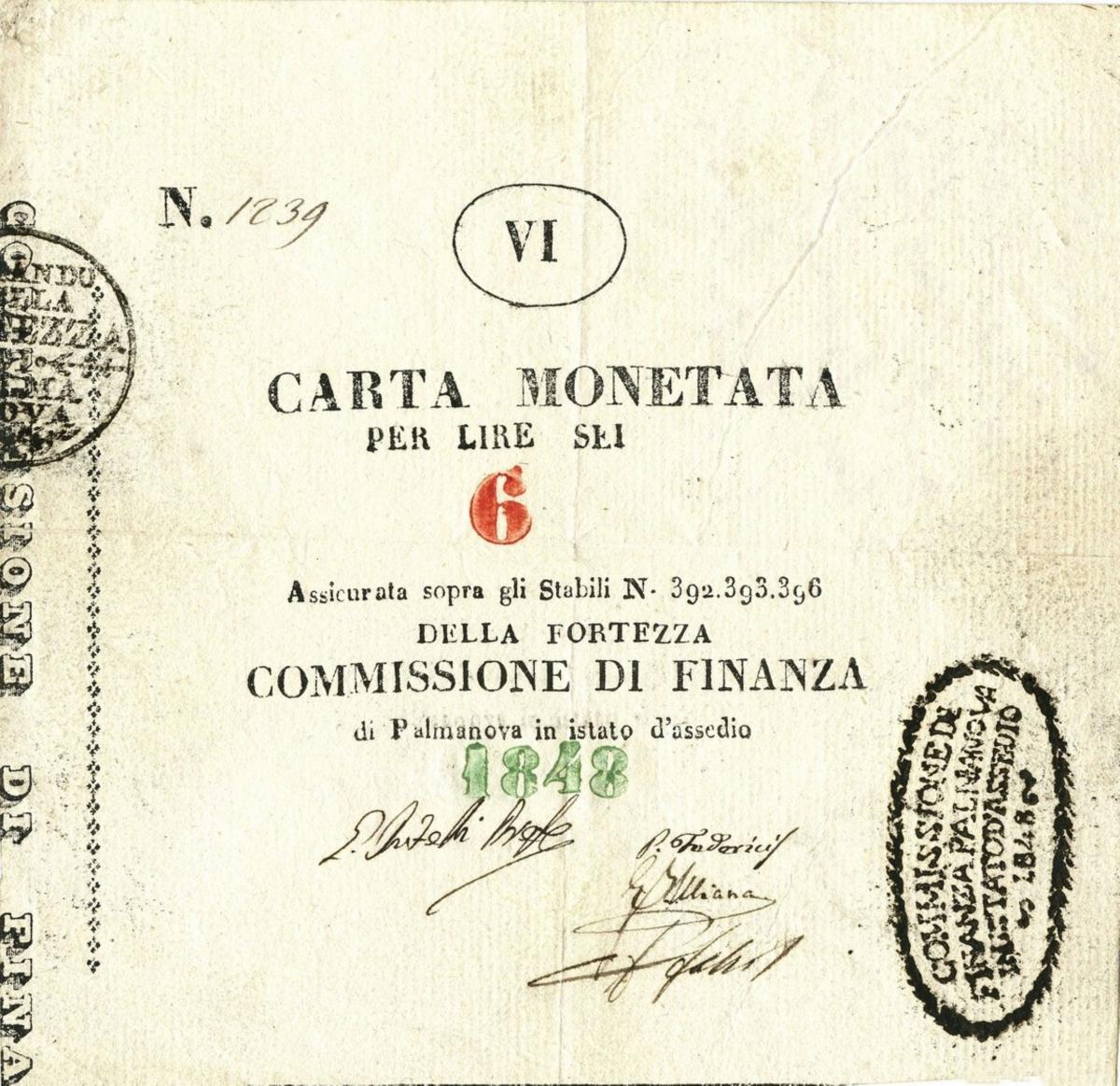 Front of Italian States pS249: 6 Lire from 1848