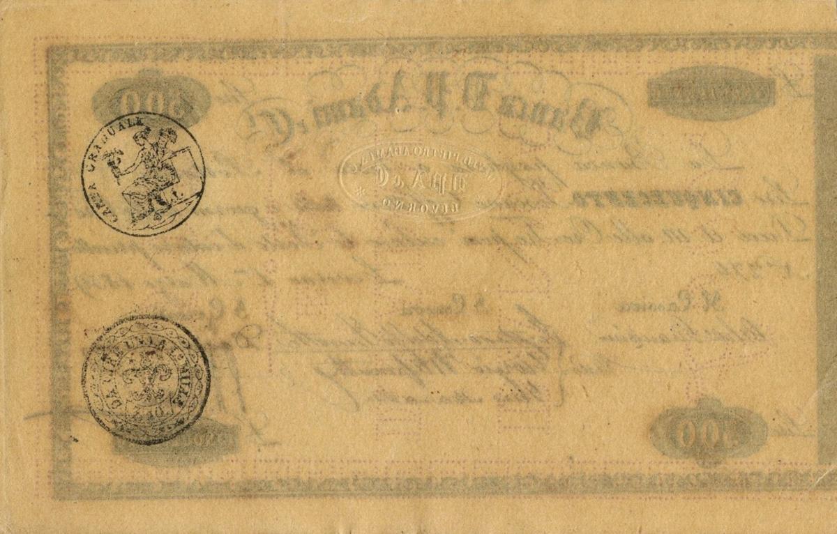 Back of Italian States pS292: 500 Lire from 1859