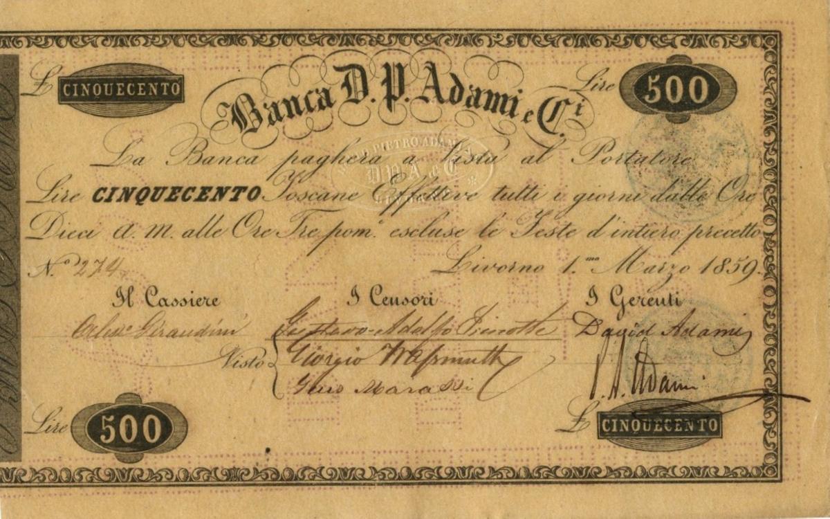Front of Italian States pS292: 500 Lire from 1859