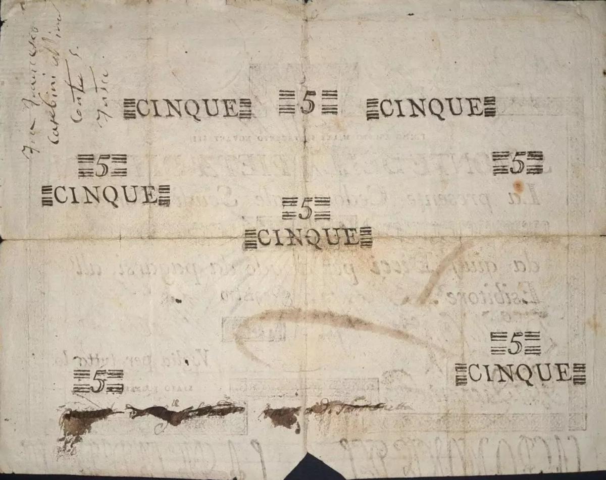Back of Italian States pS303: 5 Scudi from 1785