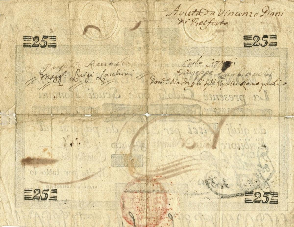 Back of Italian States pS323: 25 Scudi from 1786