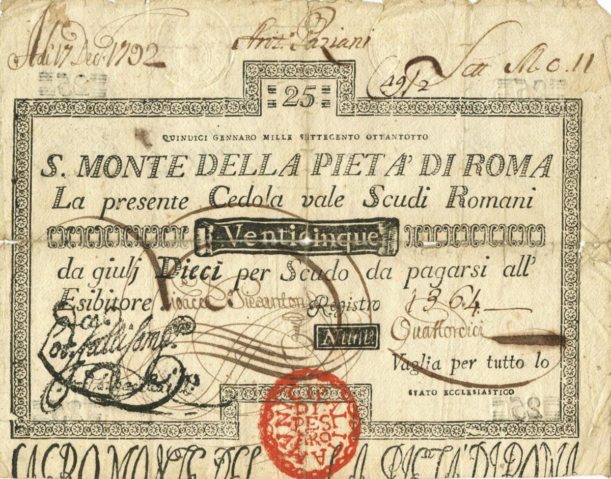 Front of Italian States pS323: 25 Scudi from 1786