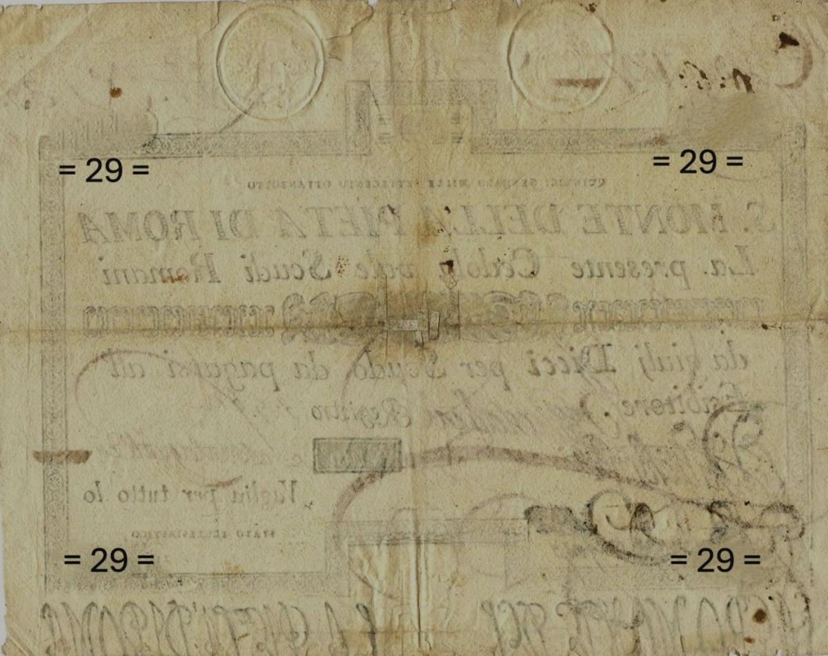 Back of Italian States pS327: 29 Scudi from 1786