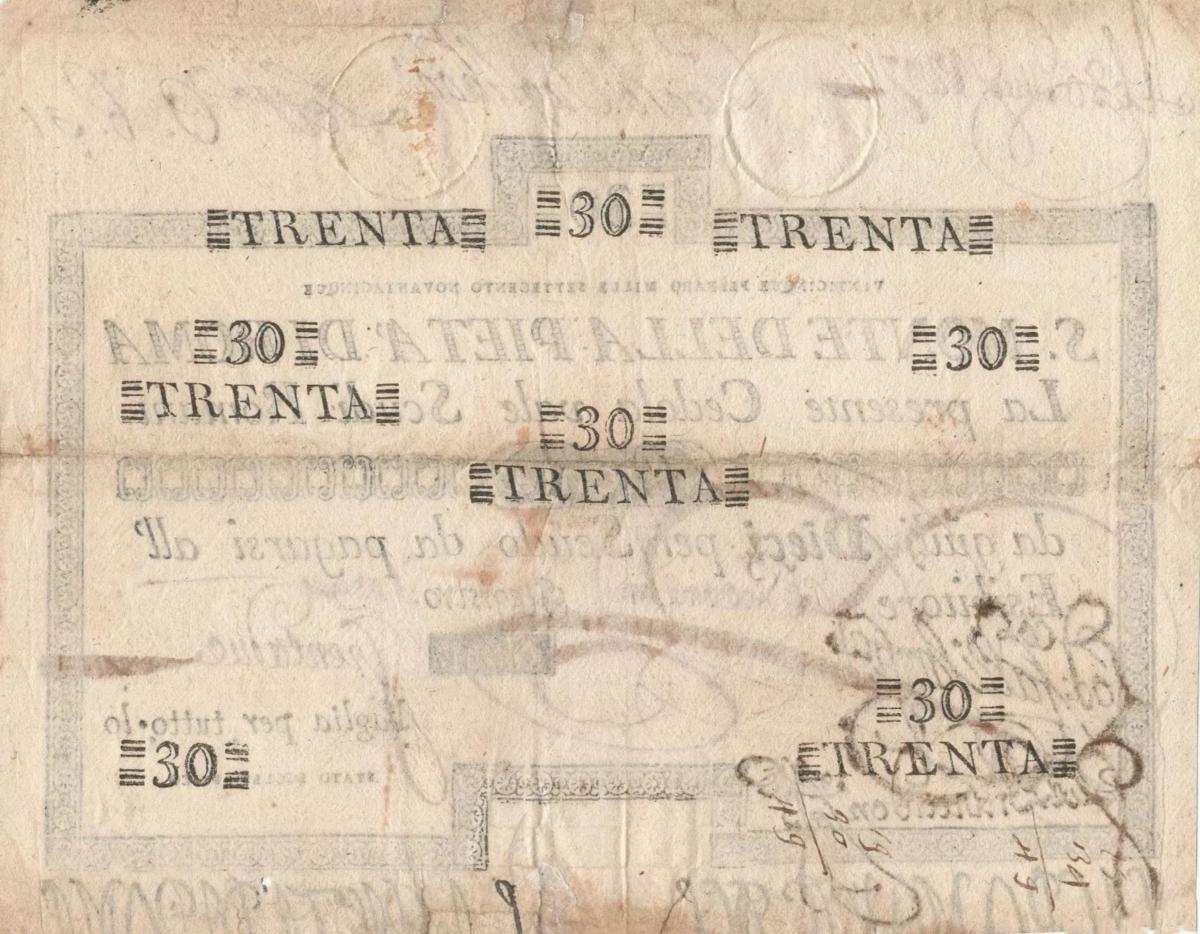 Back of Italian States pS328: 30 Scudi from 1786