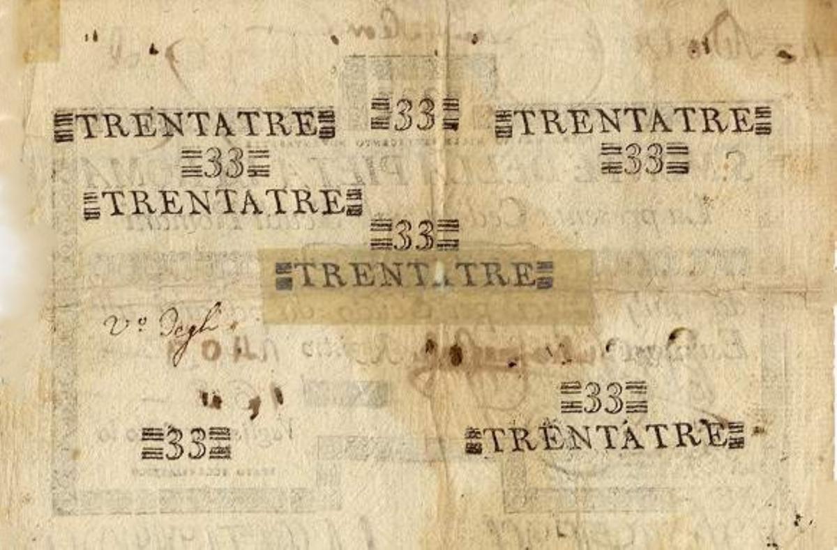 Back of Italian States pS331: 33 Scudi from 1786