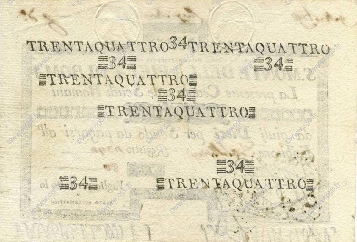 Back of Italian States pS332: 34 Scudi from 1786